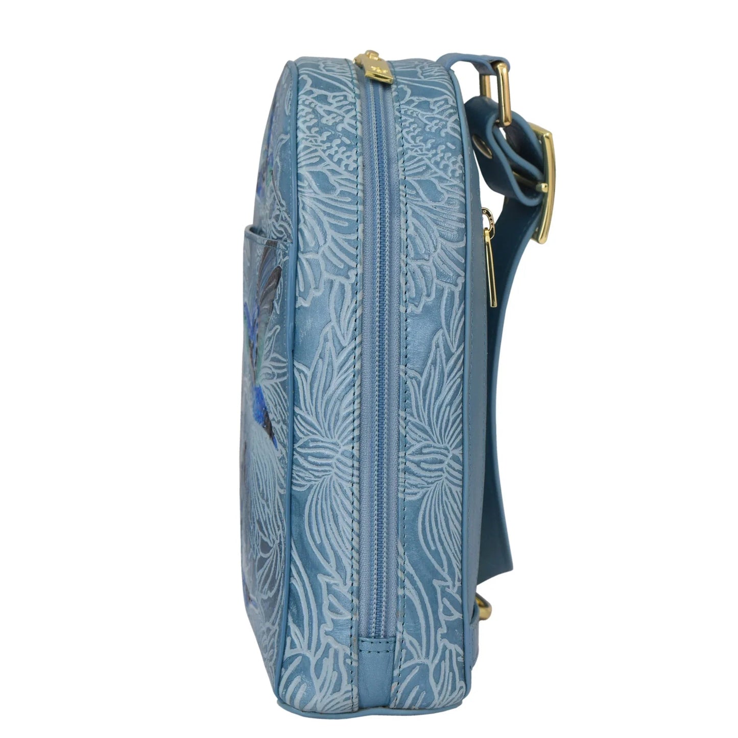 Anuschka Tooled Hummingbirds in sky Blue Sling Bag - 724