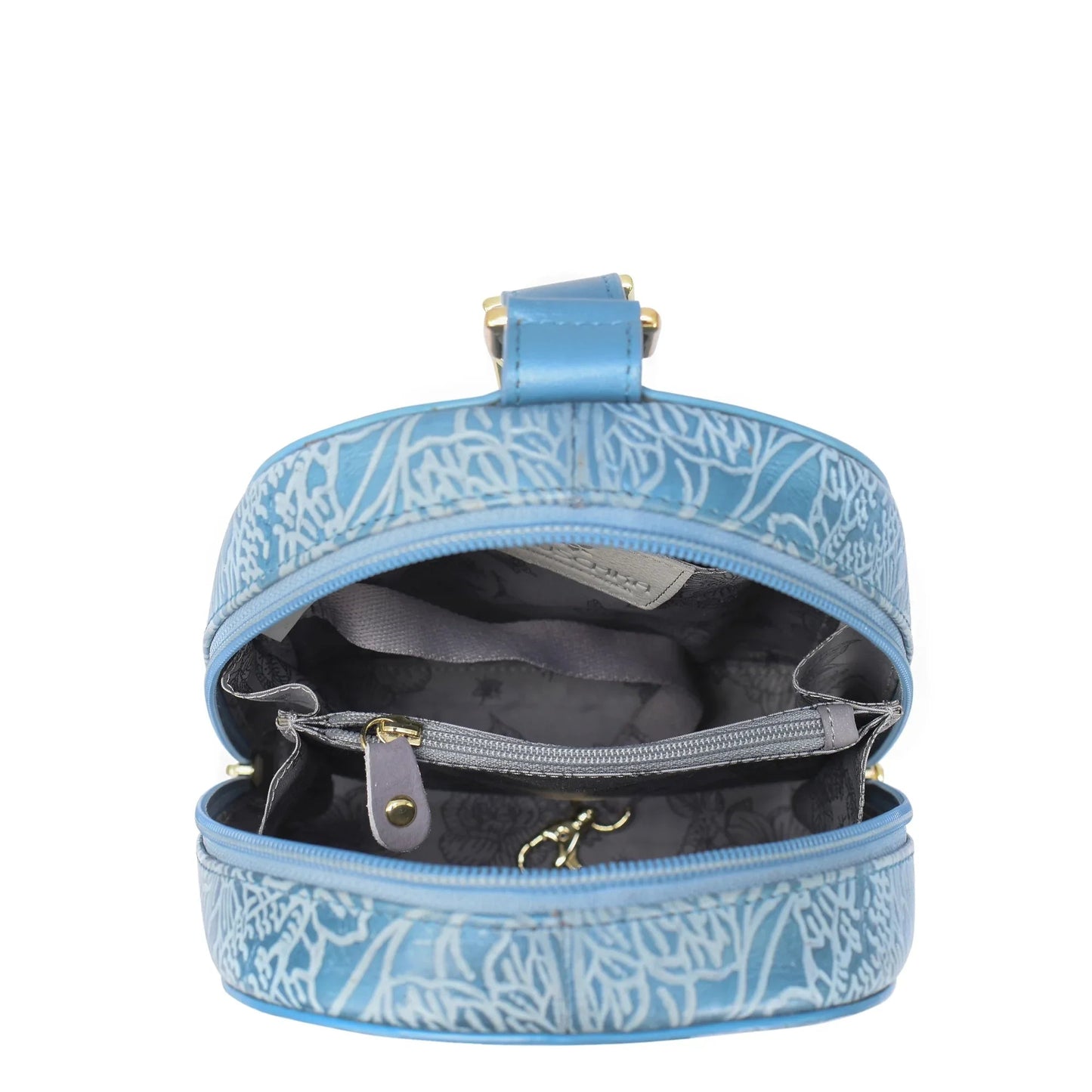 Anuschka Tooled Hummingbirds in sky Blue Sling Bag - 724