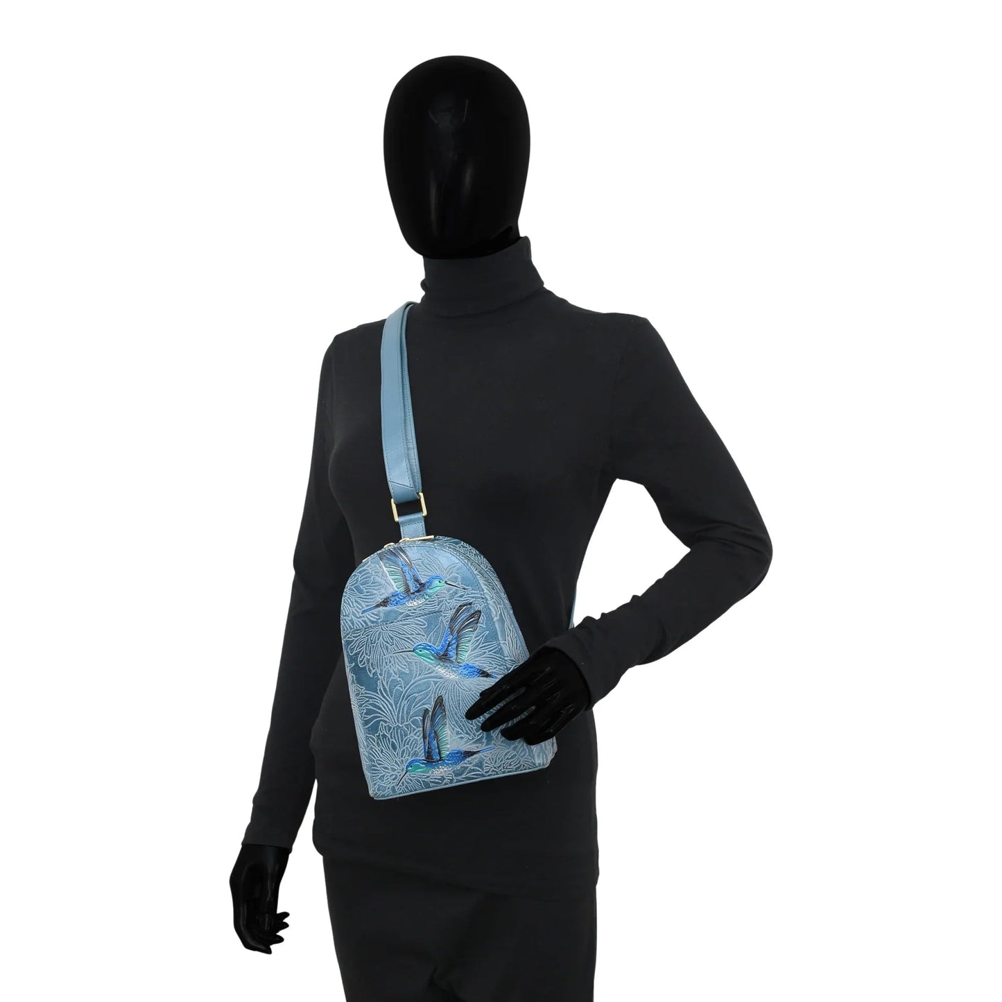 Anuschka Tooled Hummingbirds in sky Blue Sling Bag - 724
