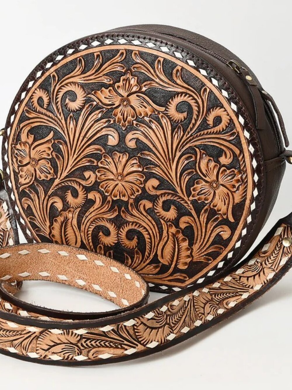 American Darling Boho Tooled Leather Canteen Crossbody Bag