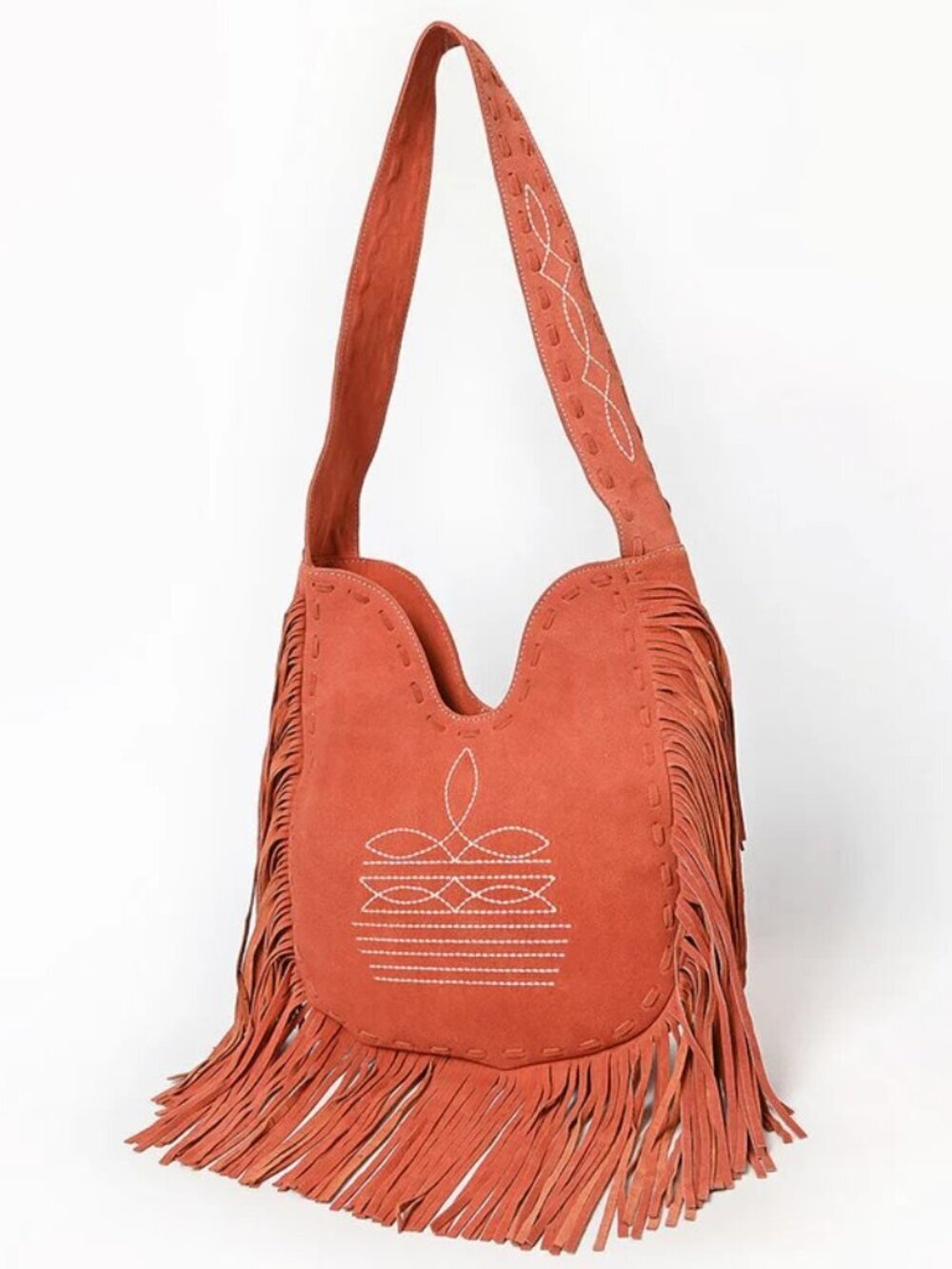 American Darling Peaches and Cream Desert Fringe Suede Crossbody Hobo