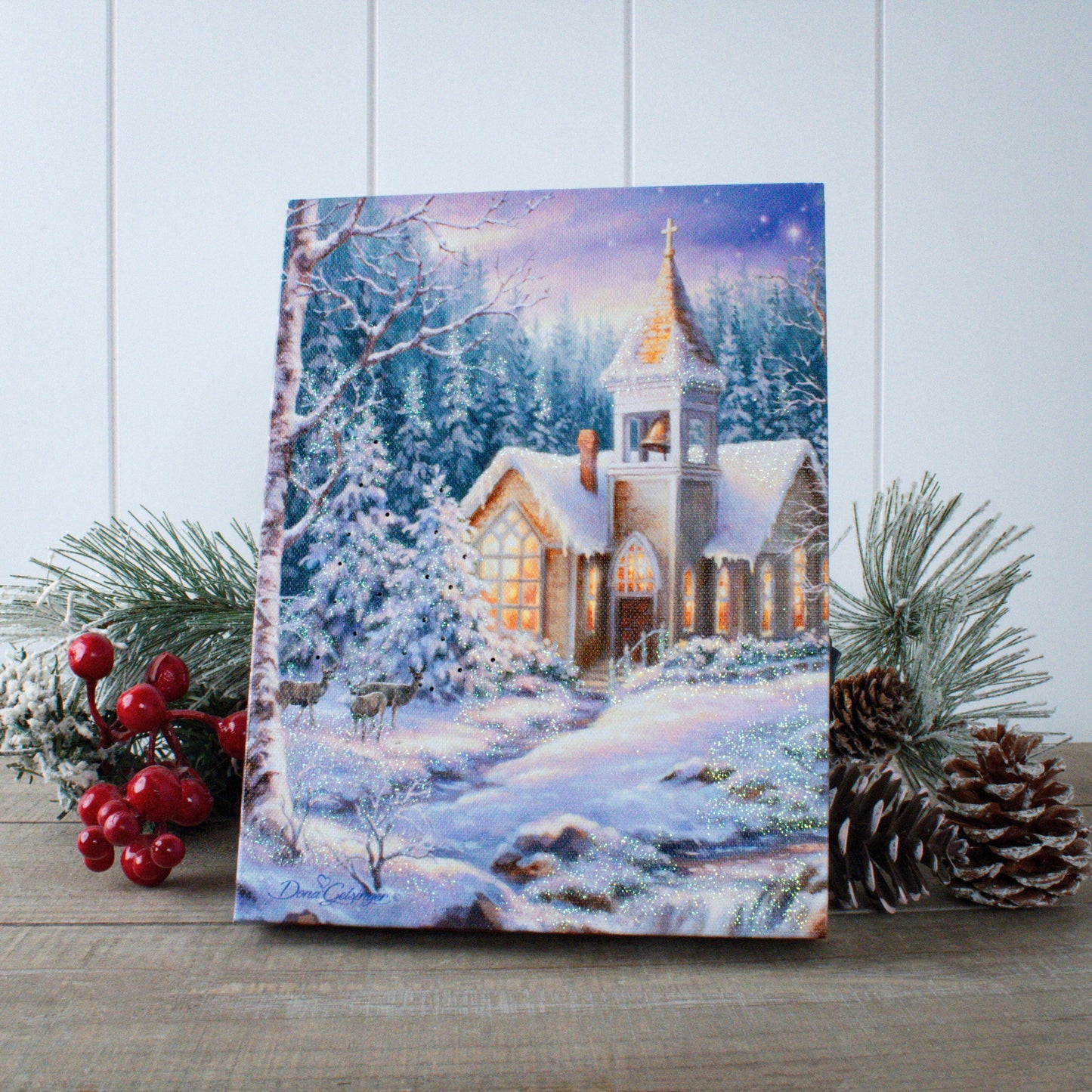 Christmas Chapel 8x6 Lighted Tabletop Canvas