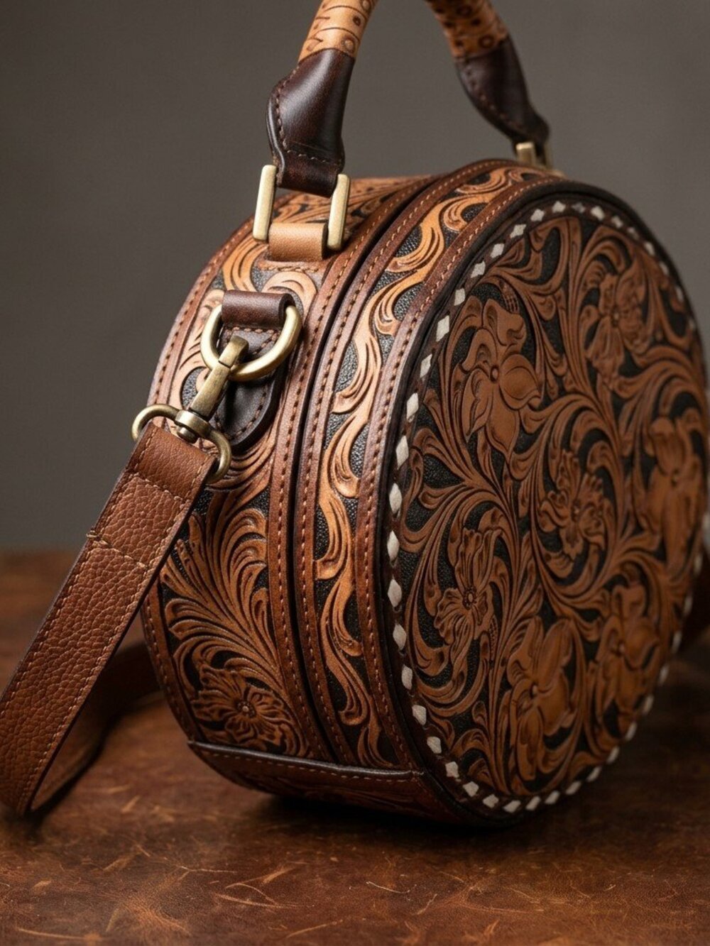 American Darling Western Bloom Tooled Crossbody Leather Canteen Bag