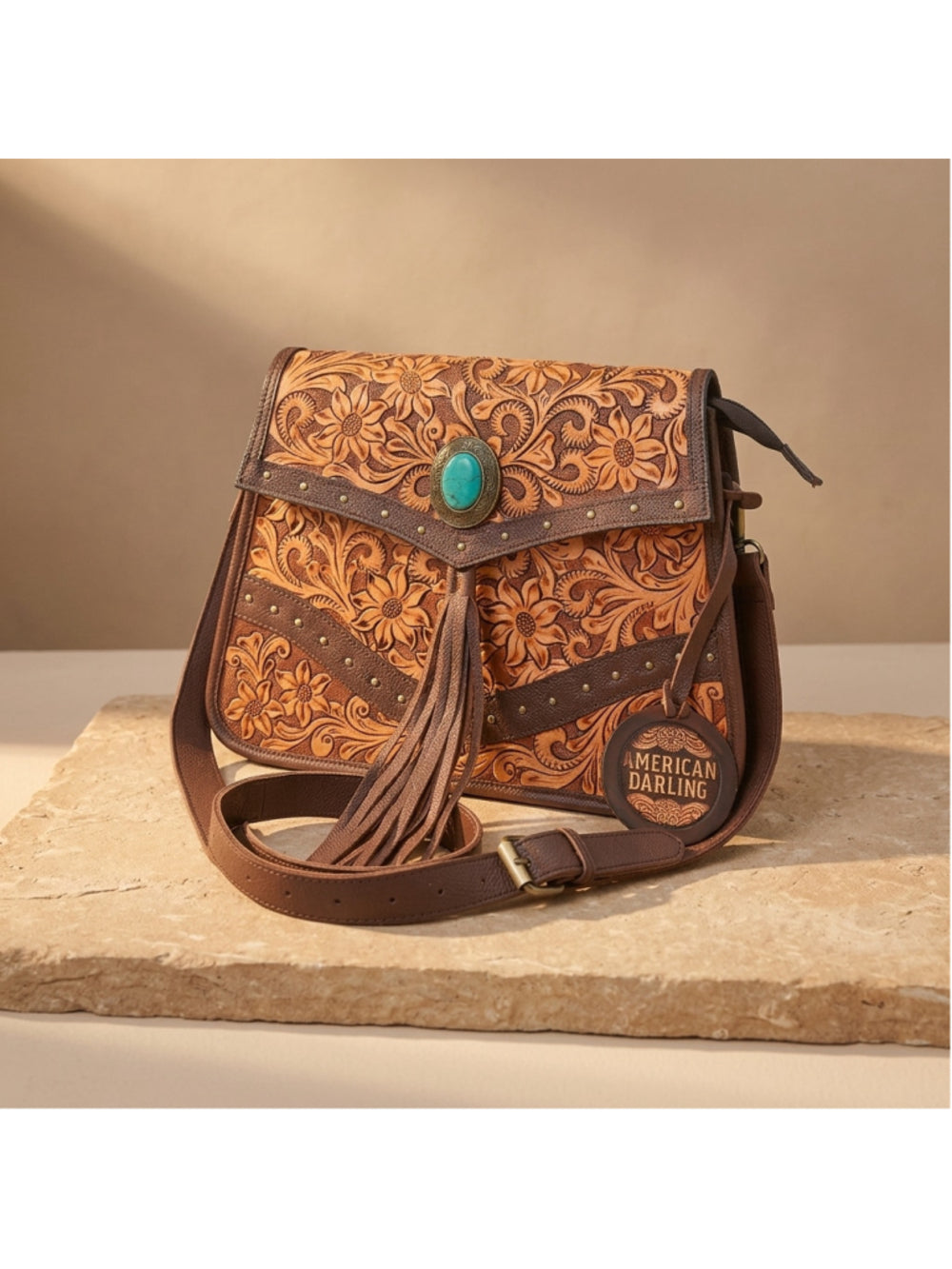 American Darling Texas Two Step Western Turquoise Concho Crossbody Bag