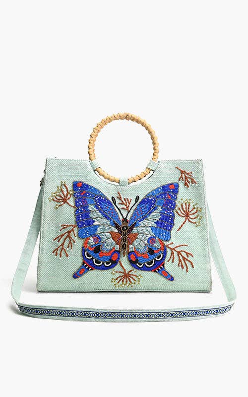 America & Beyond Periwinkle Blue Butterfly Tote