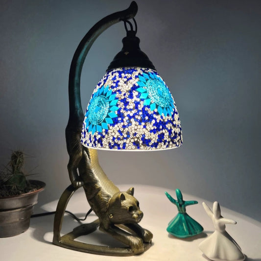 Handmade Glass Table Lamp In The Shape Of A Laid-Back Cat