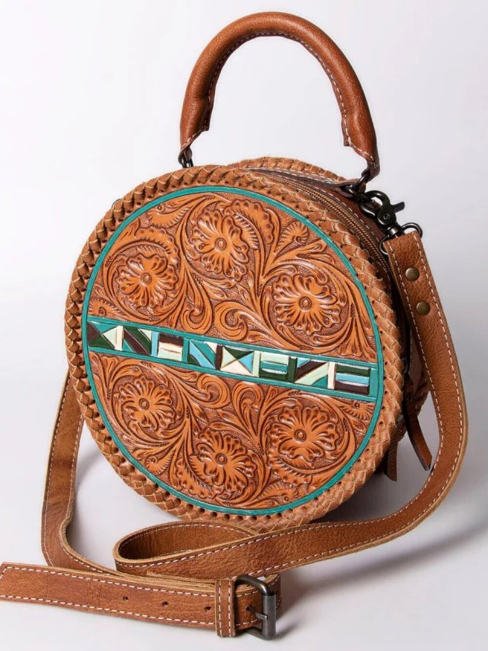 American Darling Turquoise Bloom Tooled Crossbody Canteen Bag