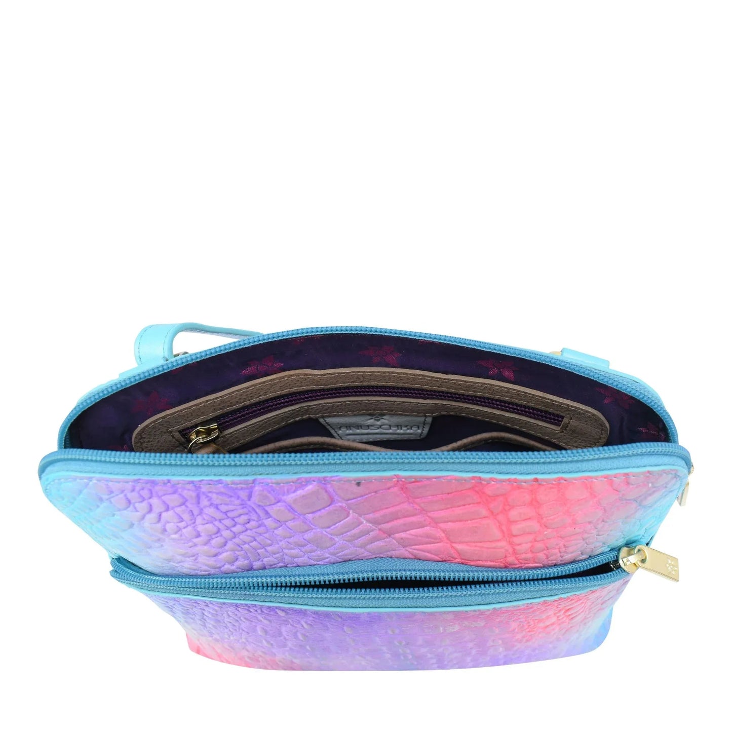 Anuschka Croc embossed Tye Dye Ombre Medium Crossbody - 7582