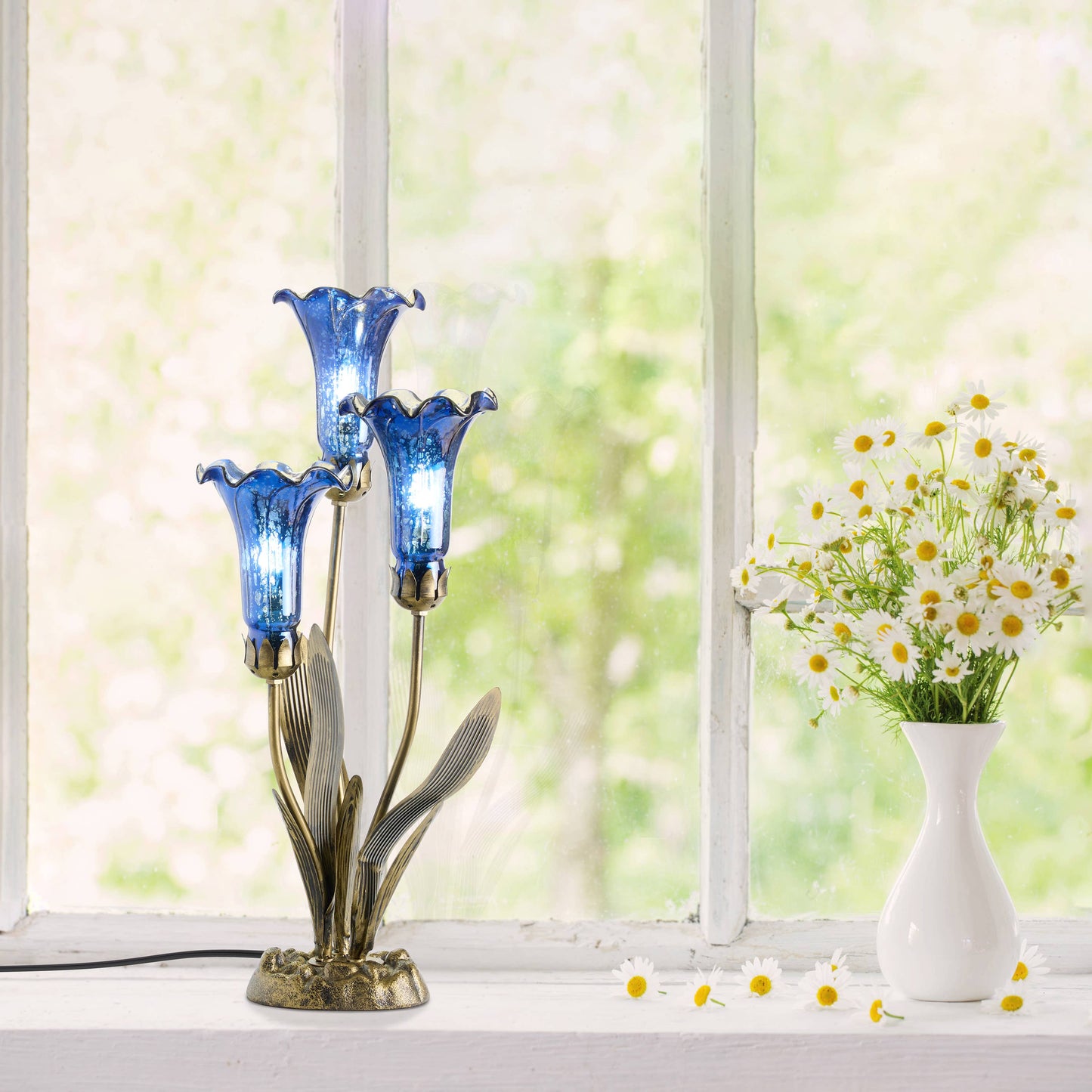 21"H Blue Mercury Glass 3 Lily Uplight Table Lamp