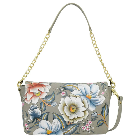 Anuschka Dancing Magnolia Taupe Flap Crossbody With Shoulder Strap - 7611