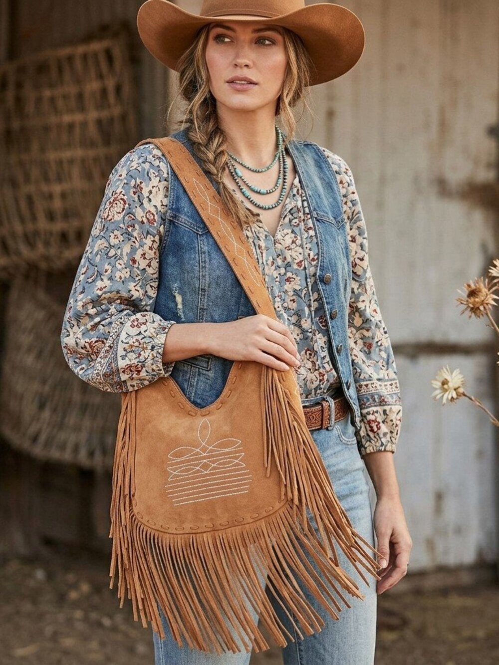 American Darling Southwest Fringe Suede Hobo Bag