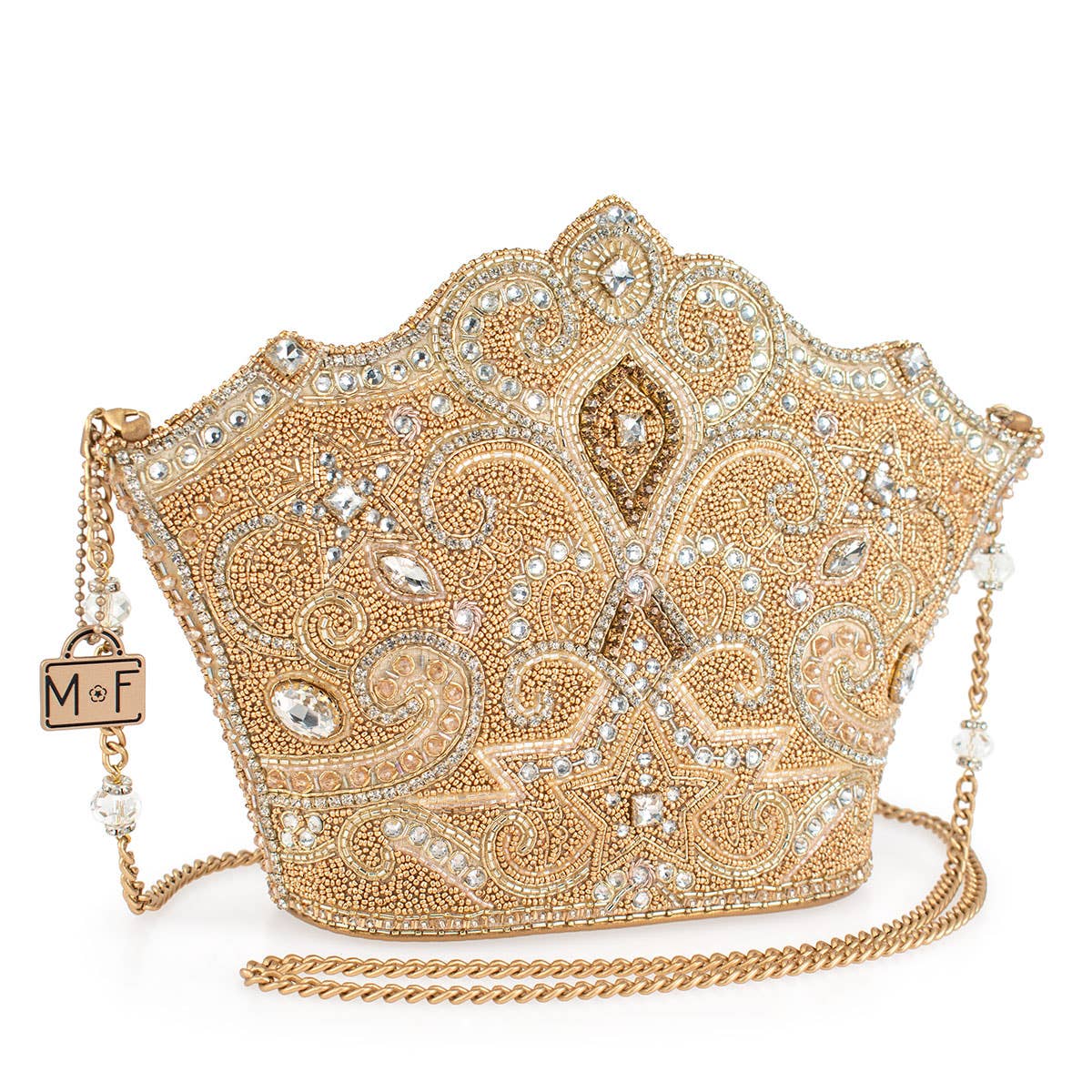 Mary Frances Golden Rule Beaded Crown Crossbody Clutch Handbag