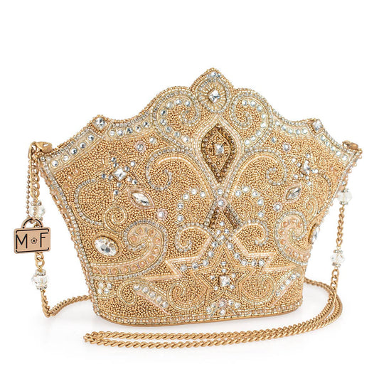 Mary Frances Golden Rule Beaded Crown Crossbody Clutch Handbag