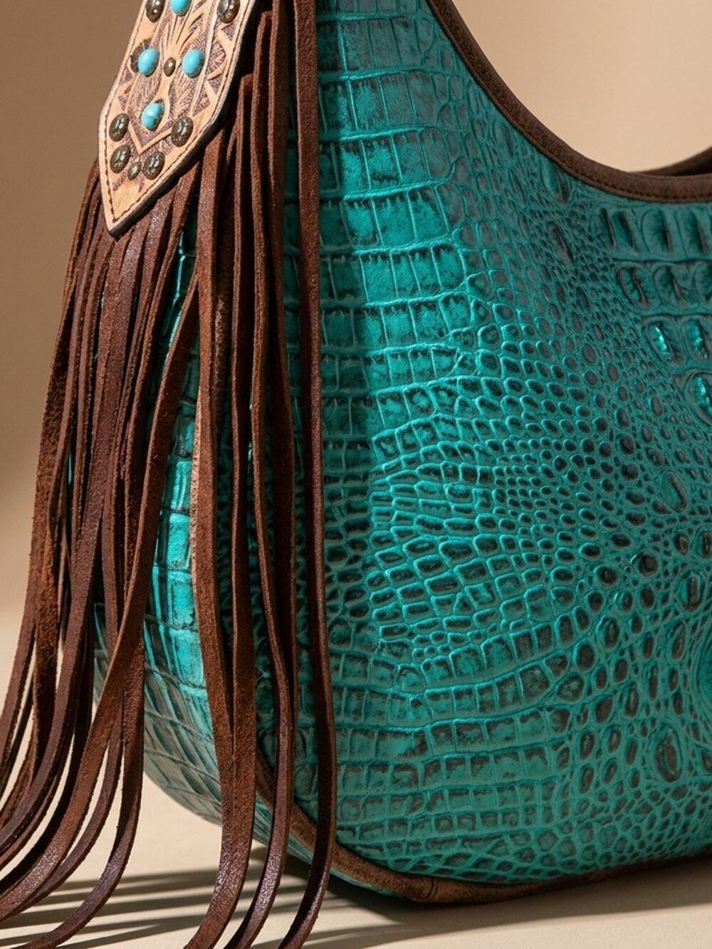 American Darling Turquoise Croc Fringe Shoulder Bag