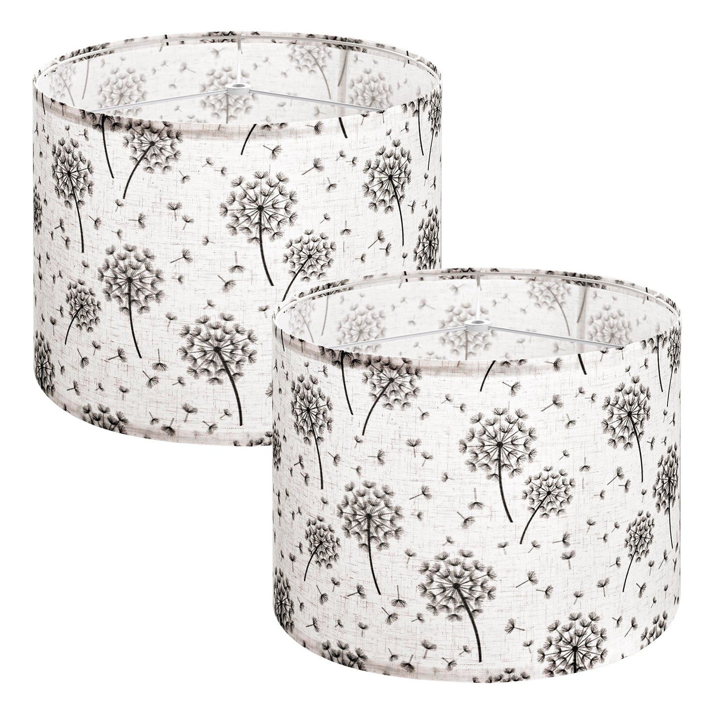 Drum Lamp Shade 2 Set, 13 In Top X 13 In Bottom X 10 In High, Medium Drum Linen Lampshade, Replacement Lamp Shade For Table Lamps Floor Lamps, Easy Assembly Required (Light Dandelion Pattern)
