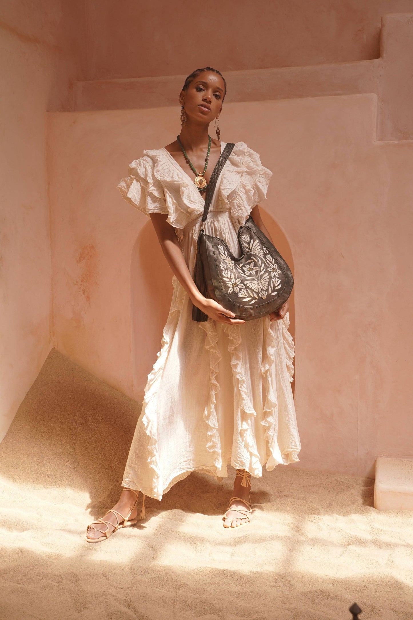 Luna Embroidery Bag Metallic Olive