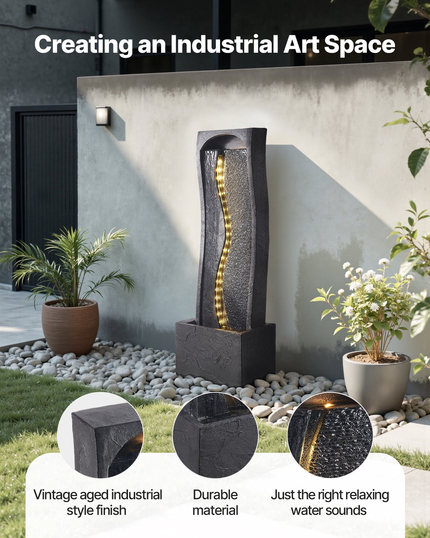 Outdoor Water Fountain 1-Tier Rock Base Style 38.58 In Height Fountains
