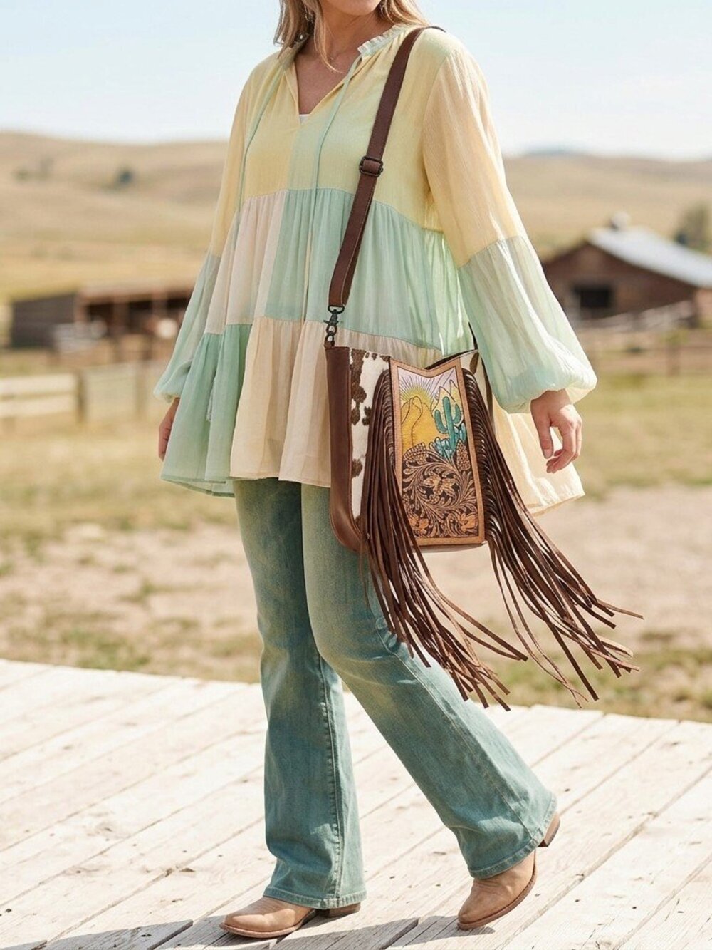 American Darling Sunrise in the Desert Bloom Fringe Crossbody