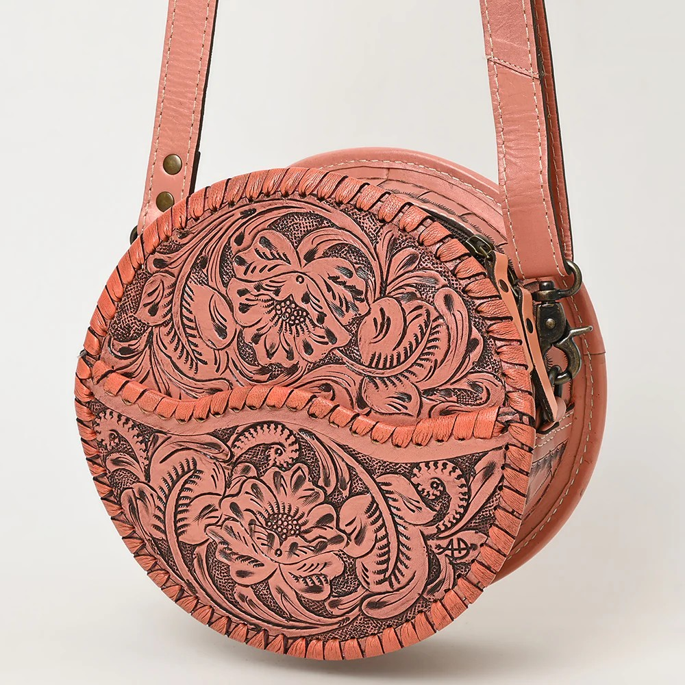 American Darling Western Leather Canteen Bag with Hand-Tooled Floral Detailing | Genuine Leather Crossbody