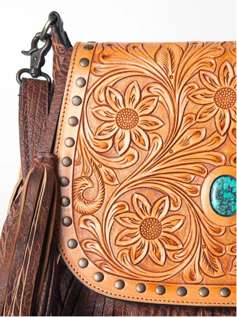 American Darling Western Turquoise Blooms Fringe Crossbody