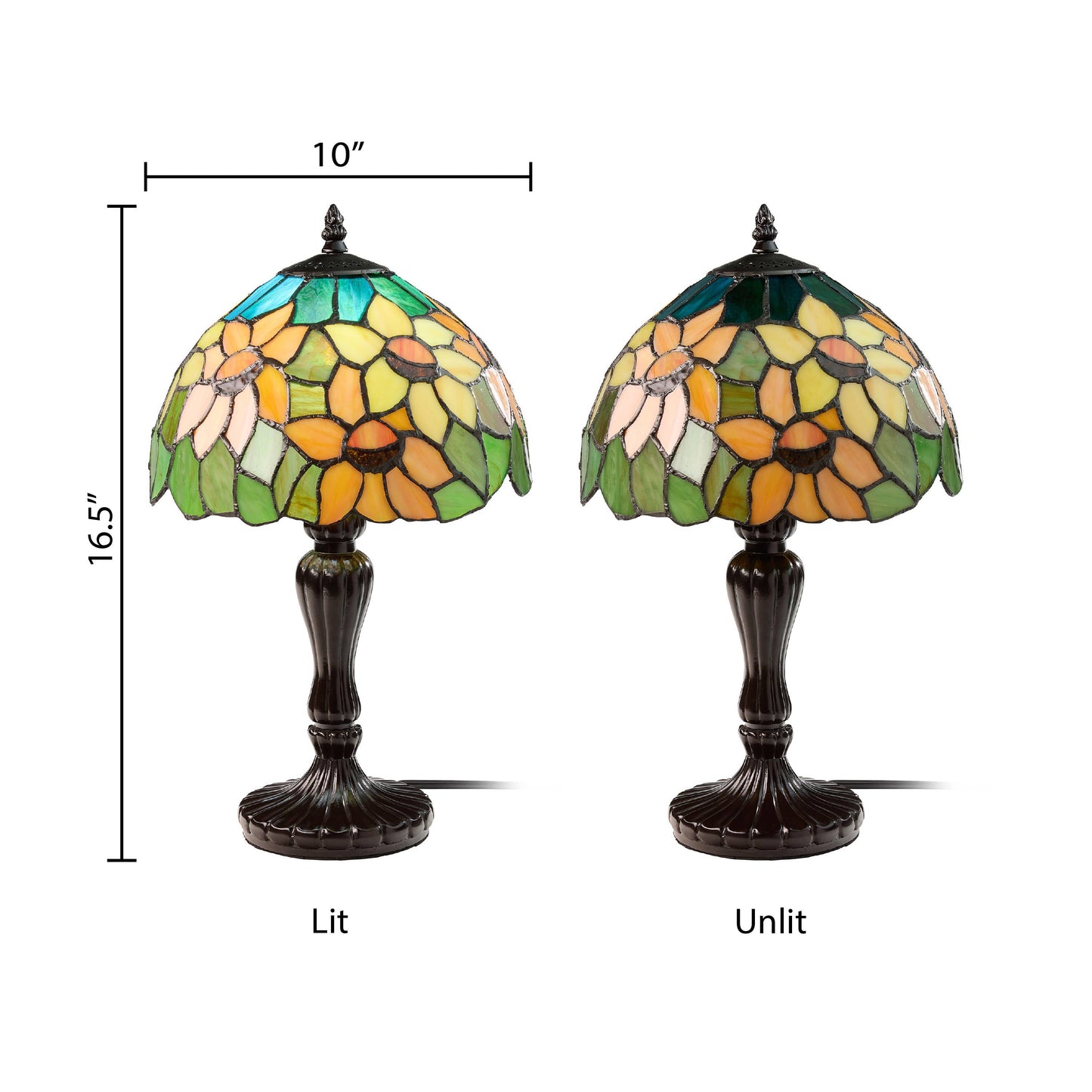 16.5"H Sunflowers Stained Glass Candlestick Table Lamp