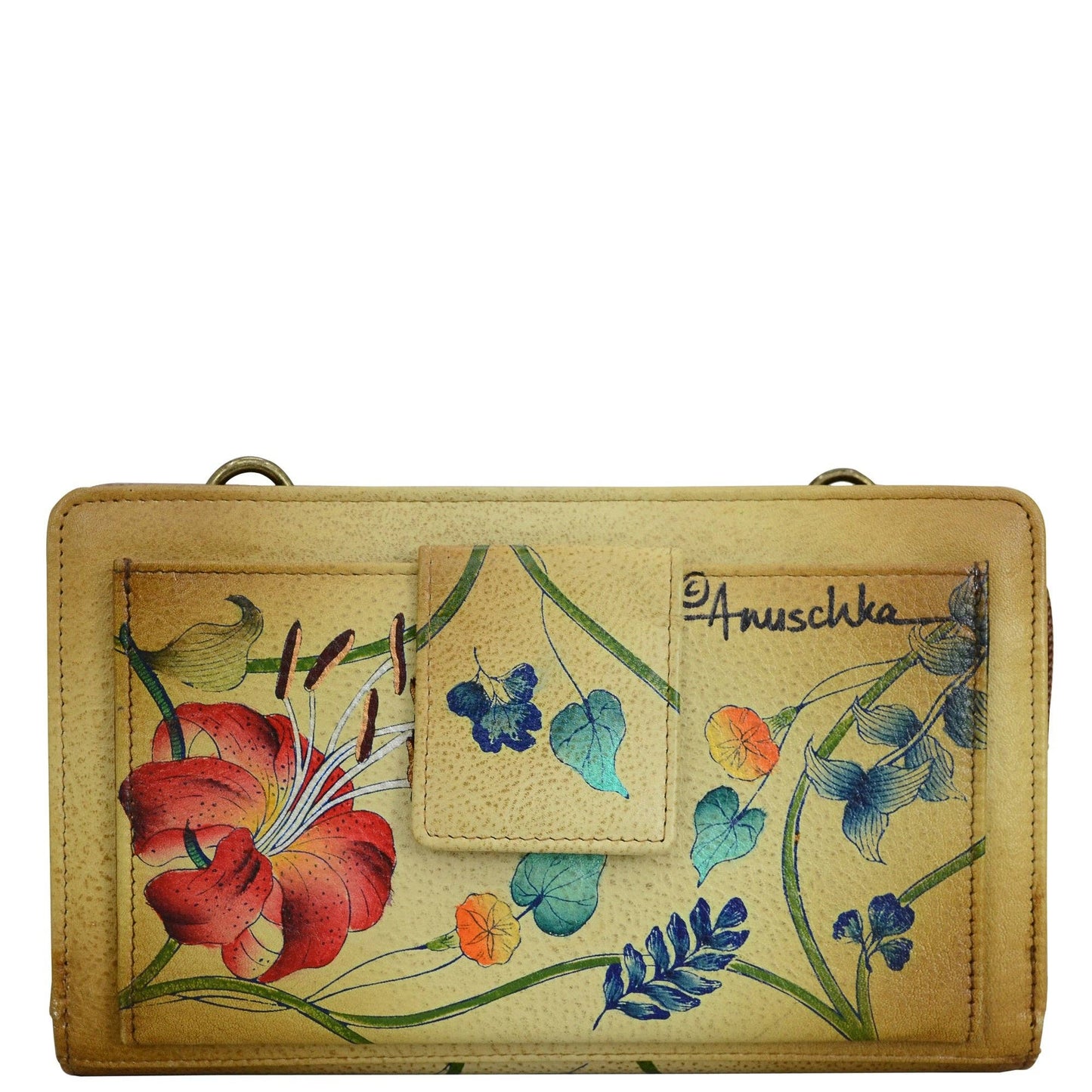 Anuschka Hand-Painted Leather Organizer Wallet Crossbody - 1149-floral