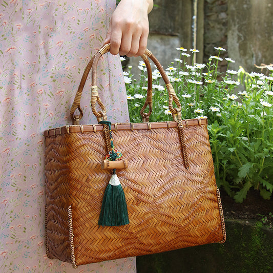 "The Olivia" organic woven bamboo handbag