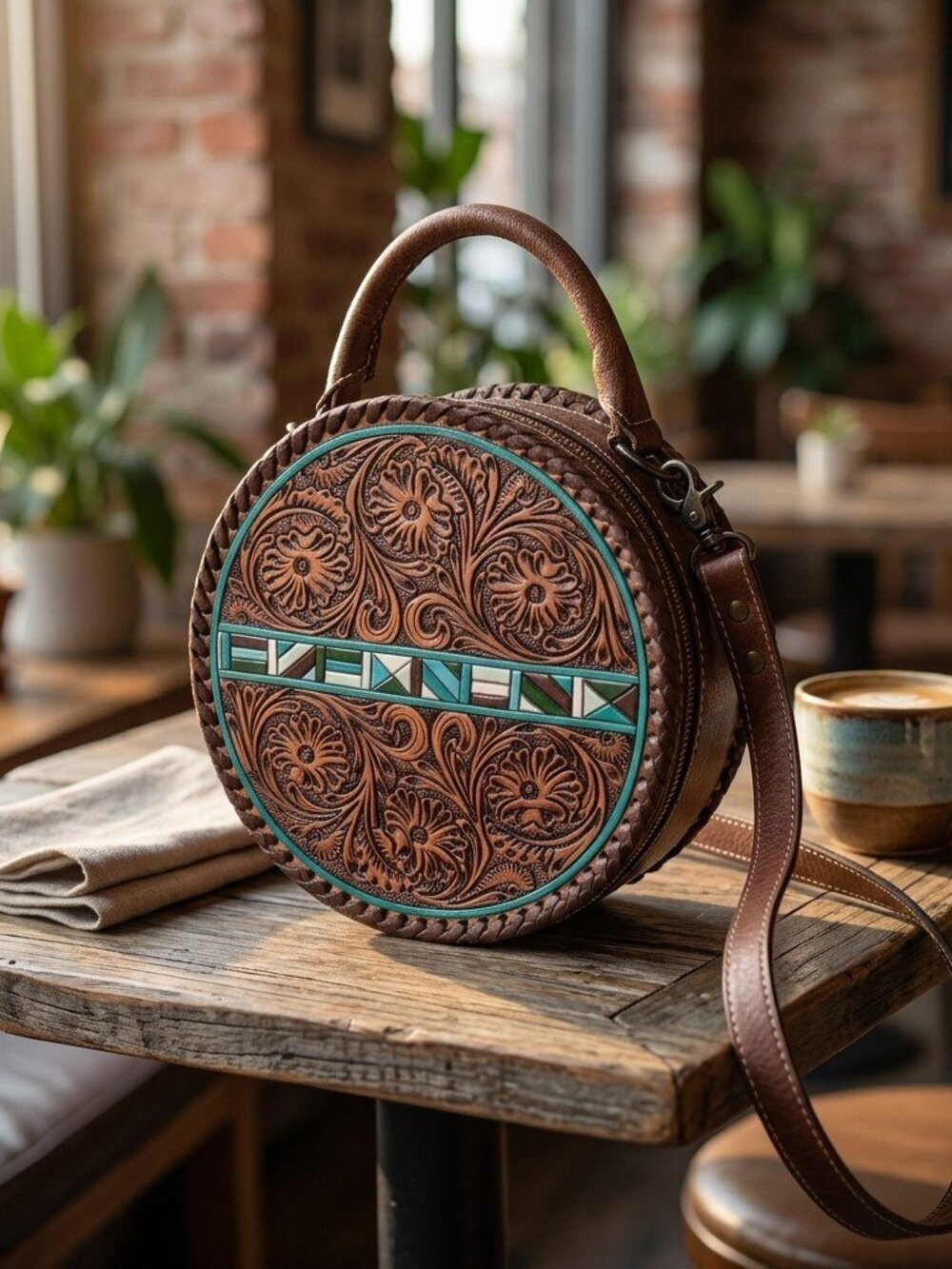 American Darling Turquoise Bloom Tooled Crossbody Canteen Bag