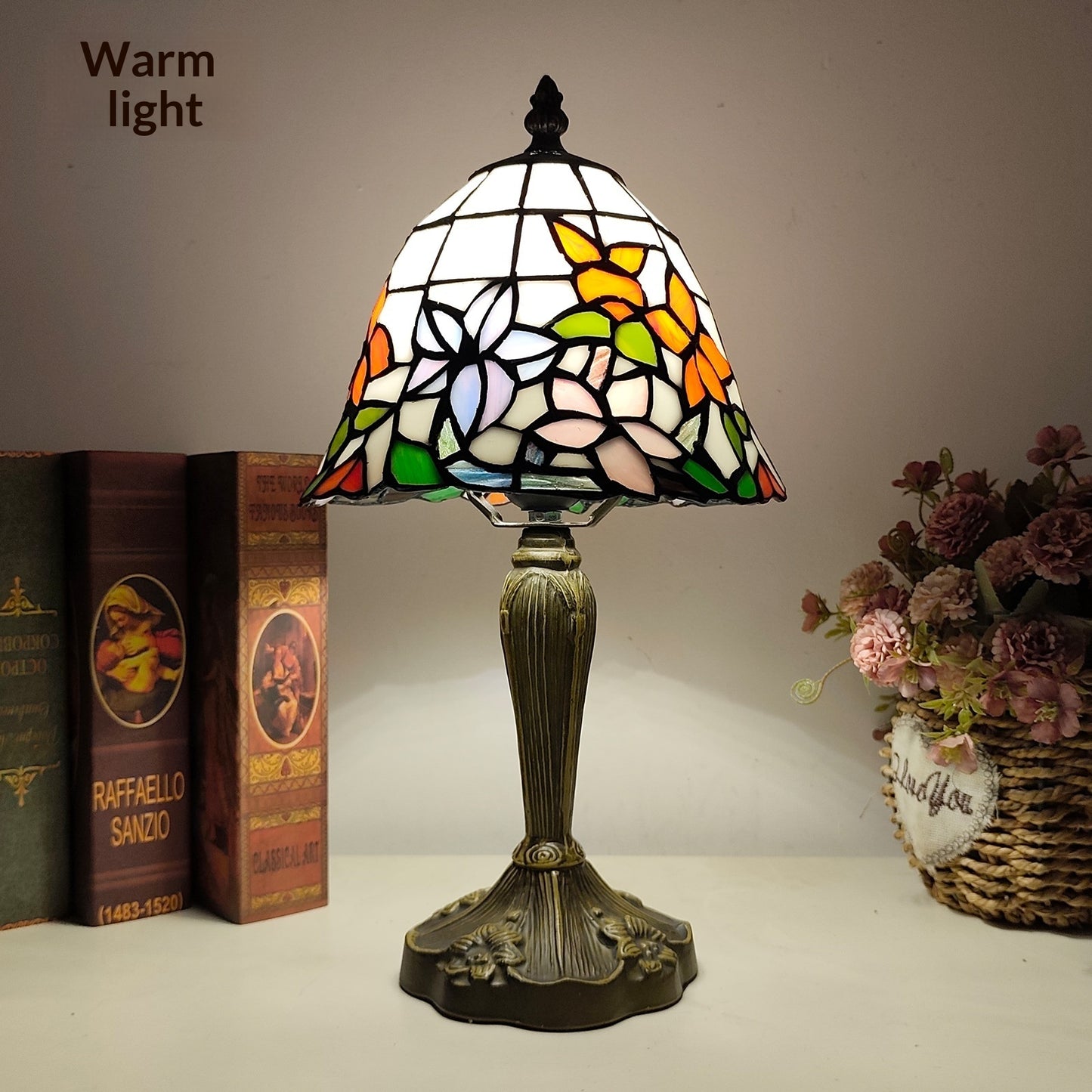 Stained Glass Bedroom Red Dragonfly Flower Study Table Lamp