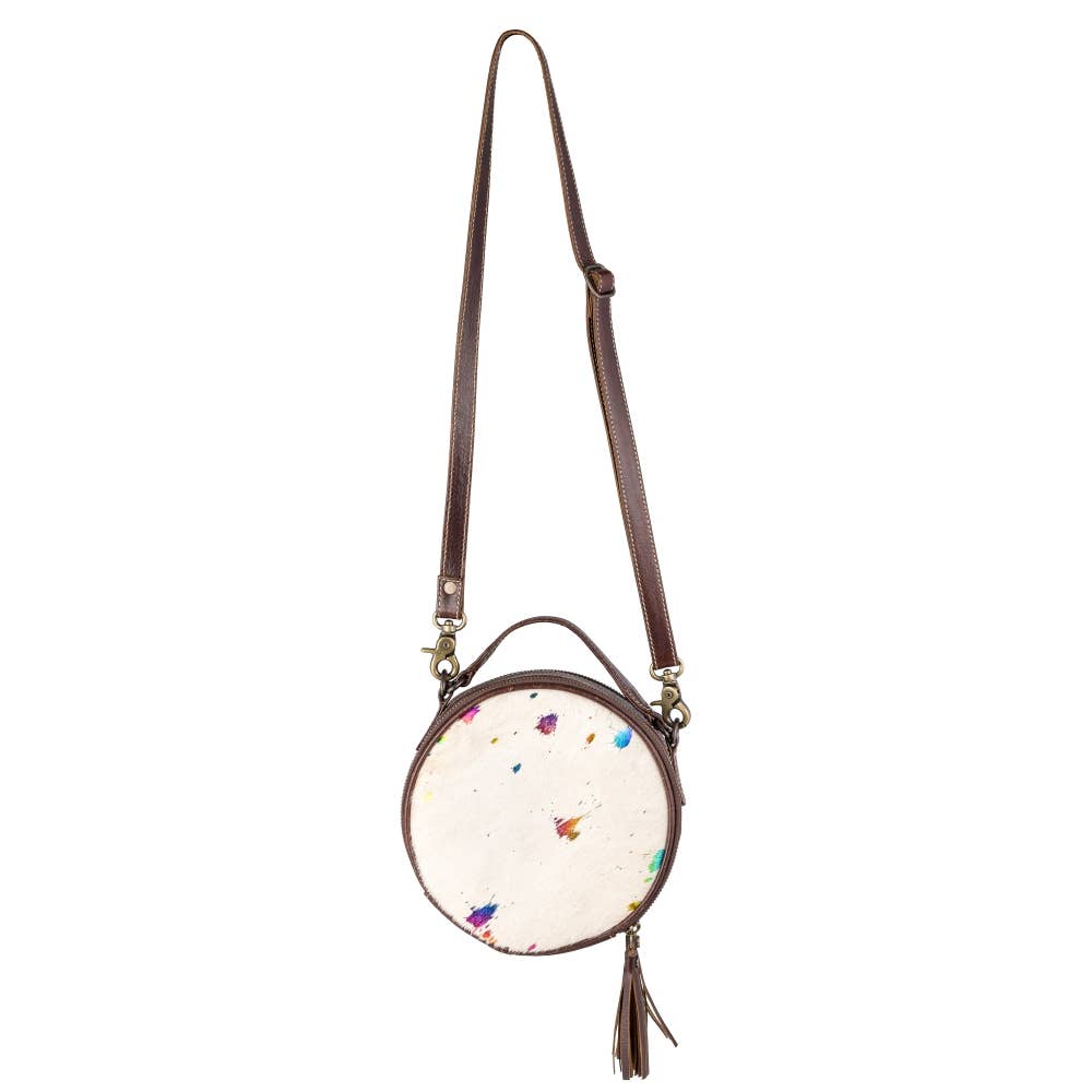 Full Grain Leather & Acid Wash Cowhide Round Crossbody