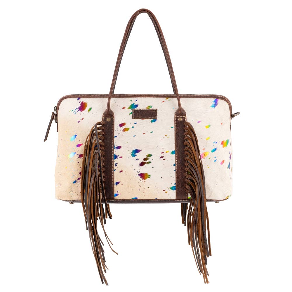 Full Grain Leather & Acid Wash Cowhide Mini Duffle multi white