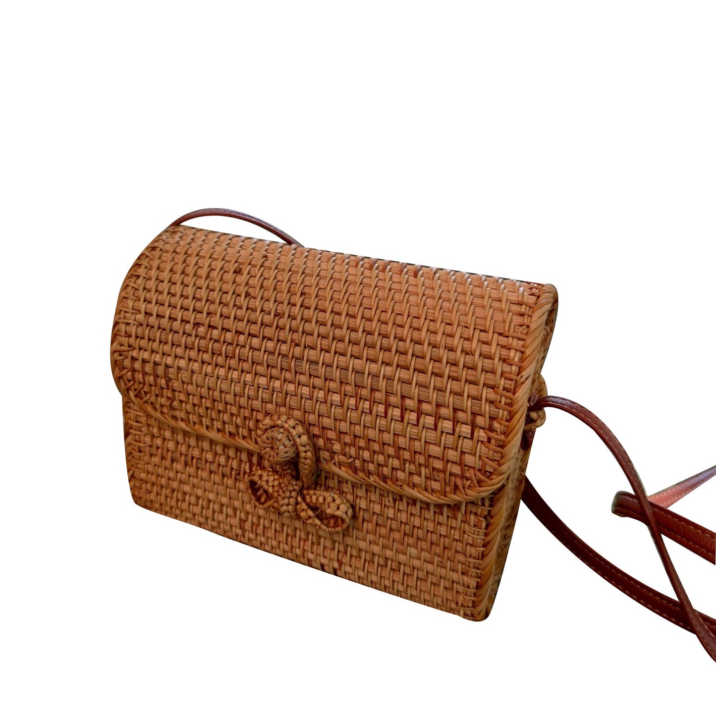 Crossbody Bag With A Butterfly Buckle Handwoven Rattan