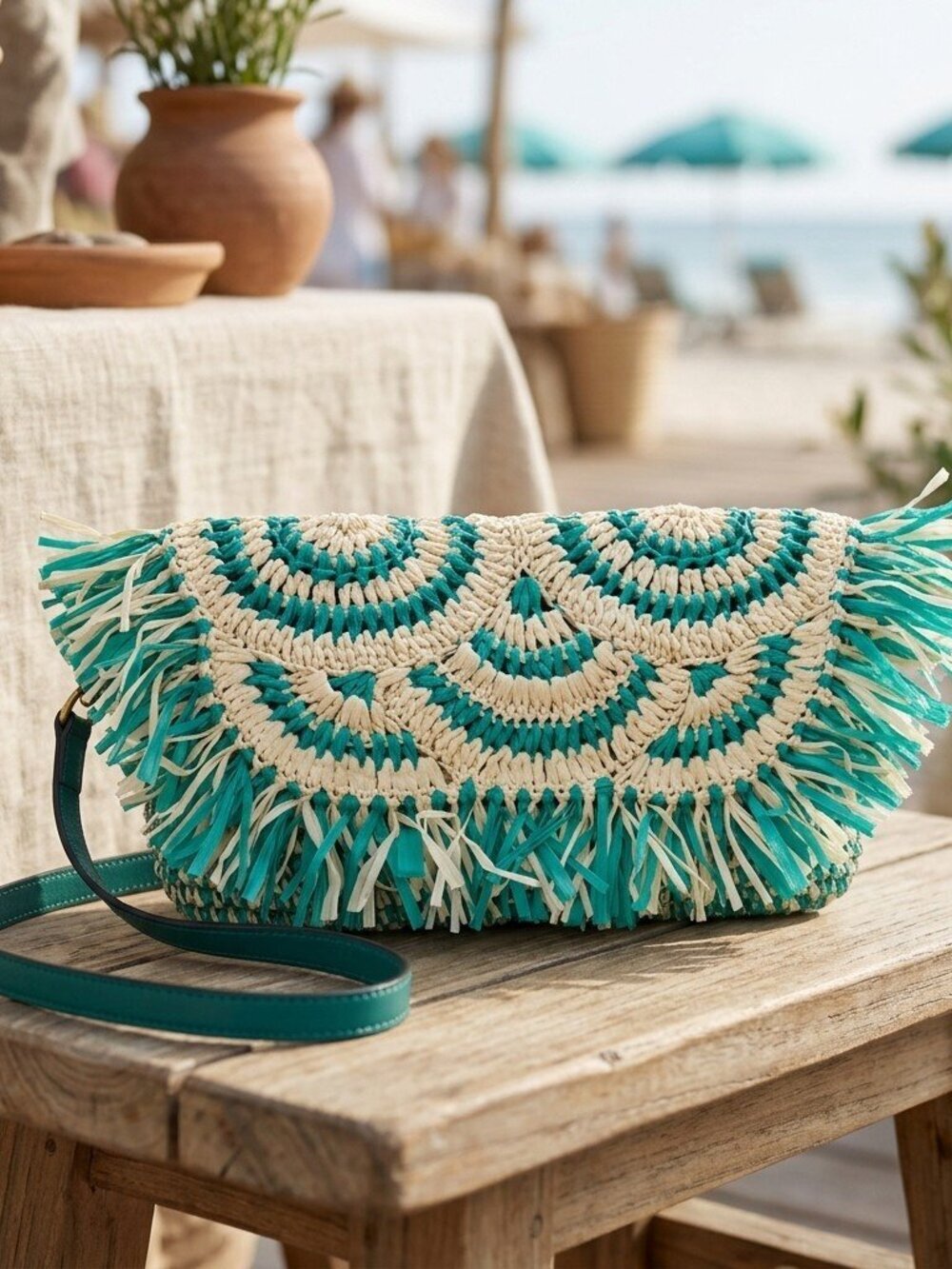 Patricia Nash Specialty Woven Raffia Crossbody Clutch in Aqua
