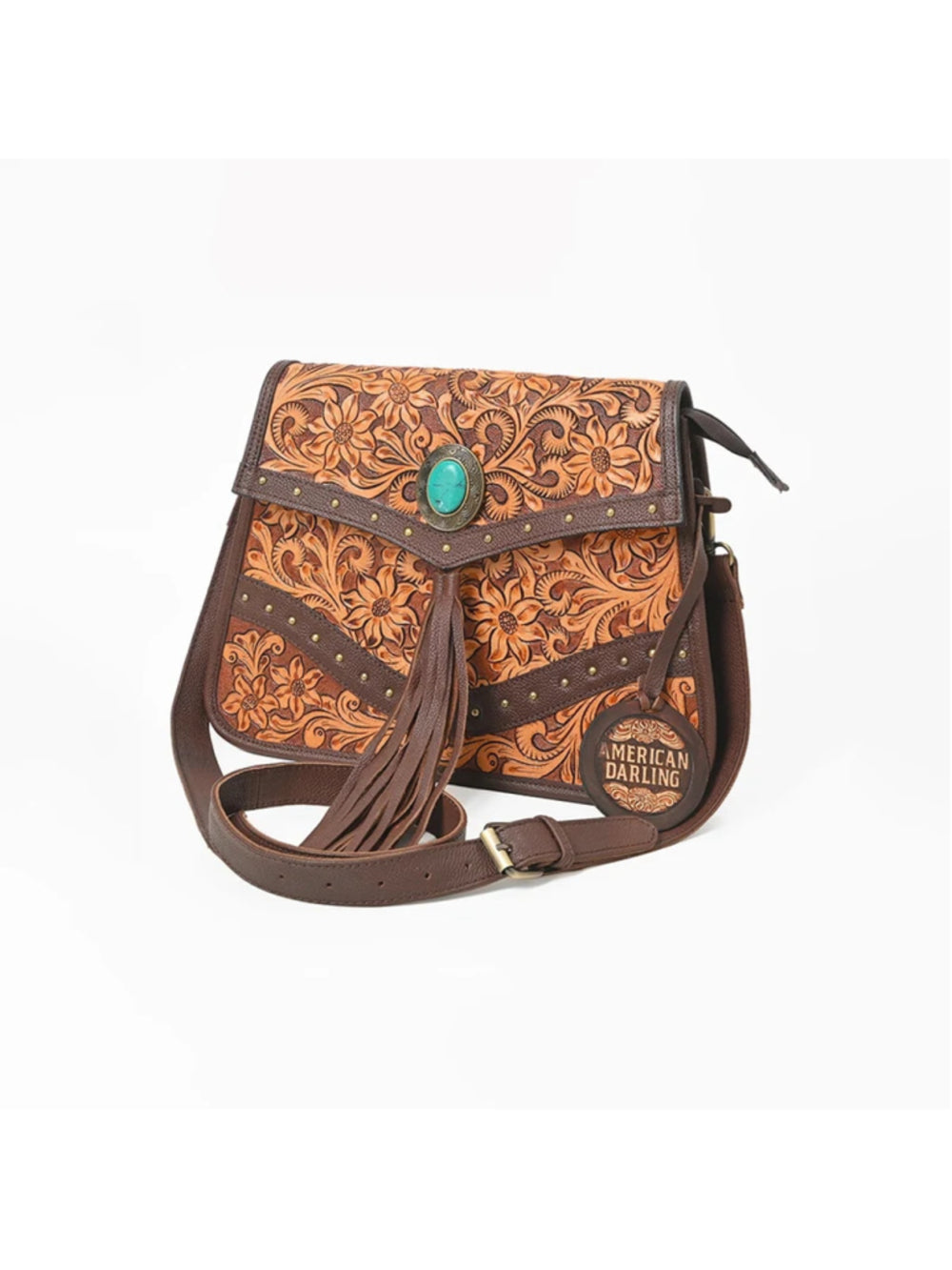American Darling Texas Two Step Western Turquoise Concho Crossbody Bag