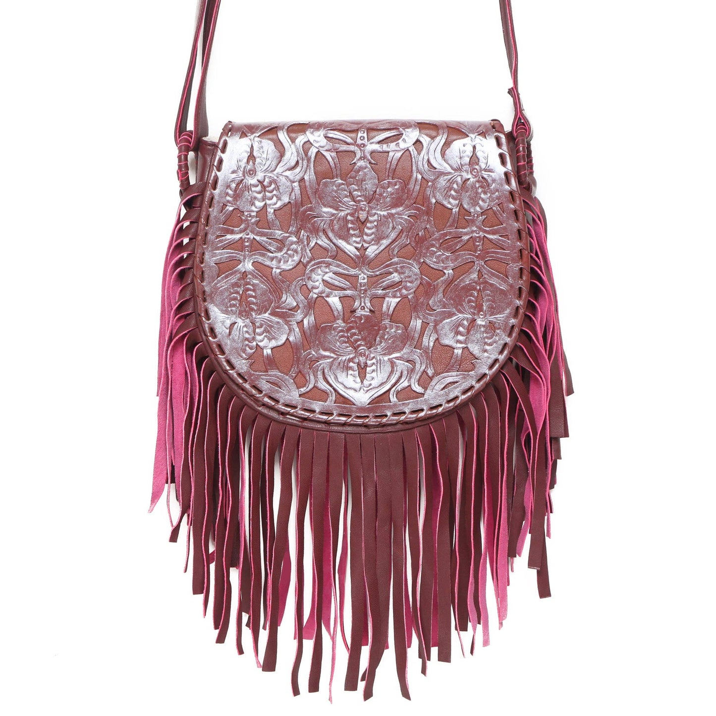 Antheia Fringe Bag Metallic Burgundy