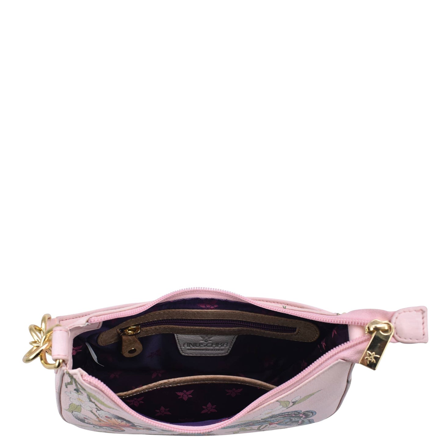 Anuschka Hand-Painted Leather Small Convertible Hobo - 701-dusty pink with butterfly