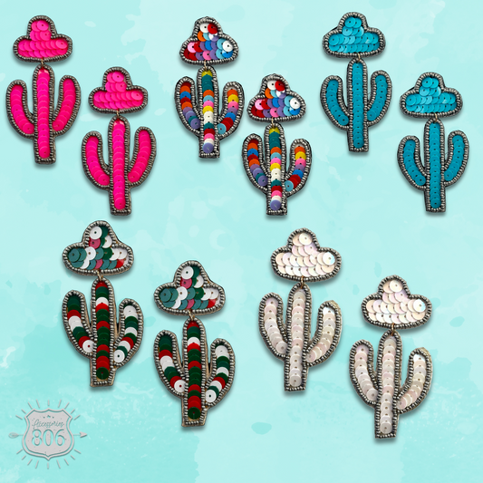 Cactus and sombrero sequin earring - LC