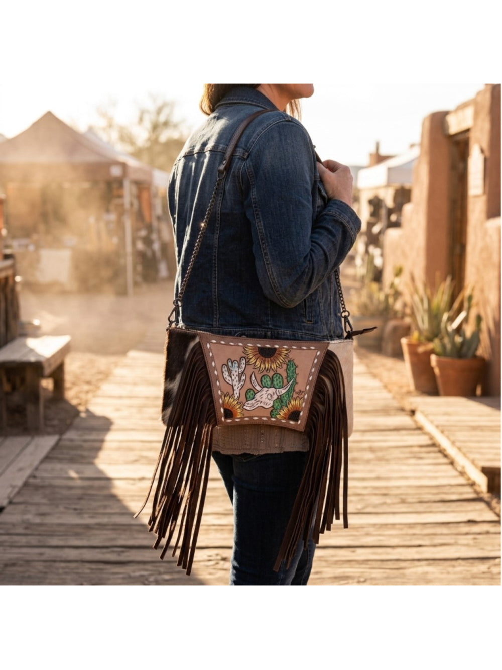American Darling Longhorn Sunflowers in the Desert Spirit Fringe Crossbody