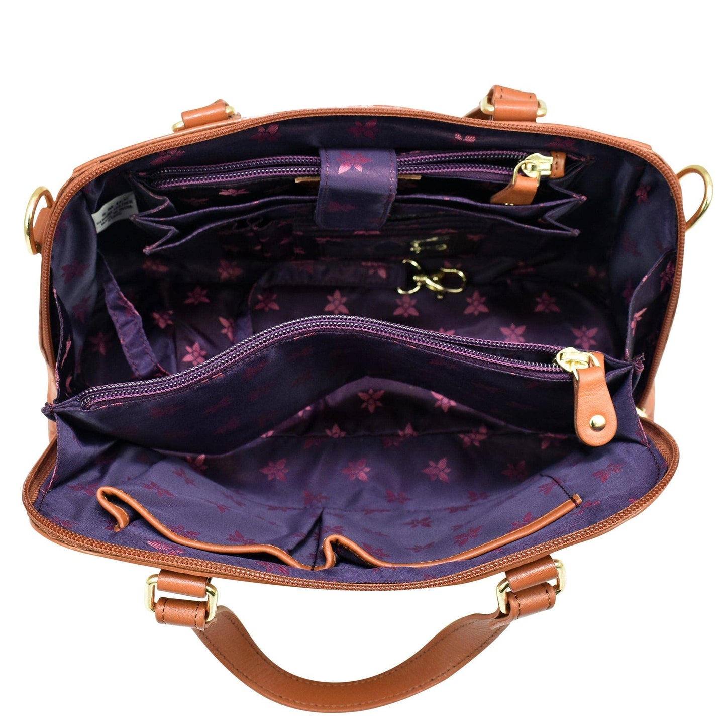 Anuschka Wide Organizer Satchel - 695- brown croc embossed