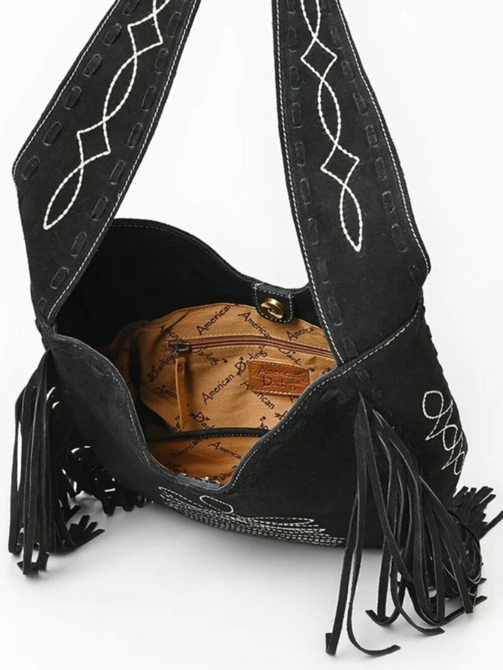 American Darling Black Boho Fringe Western Crossbody Hobo Bag