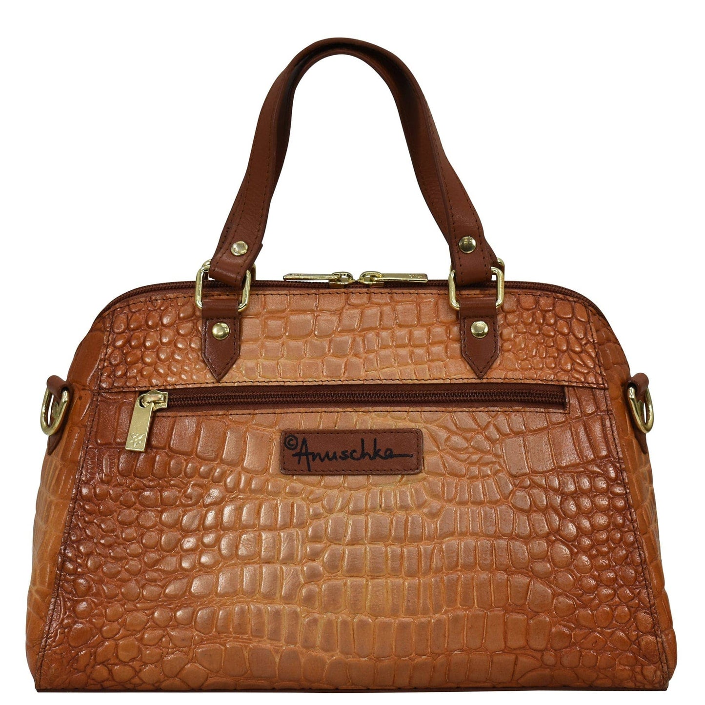 Anuschka Wide Organizer Satchel - 695- brown croc embossed