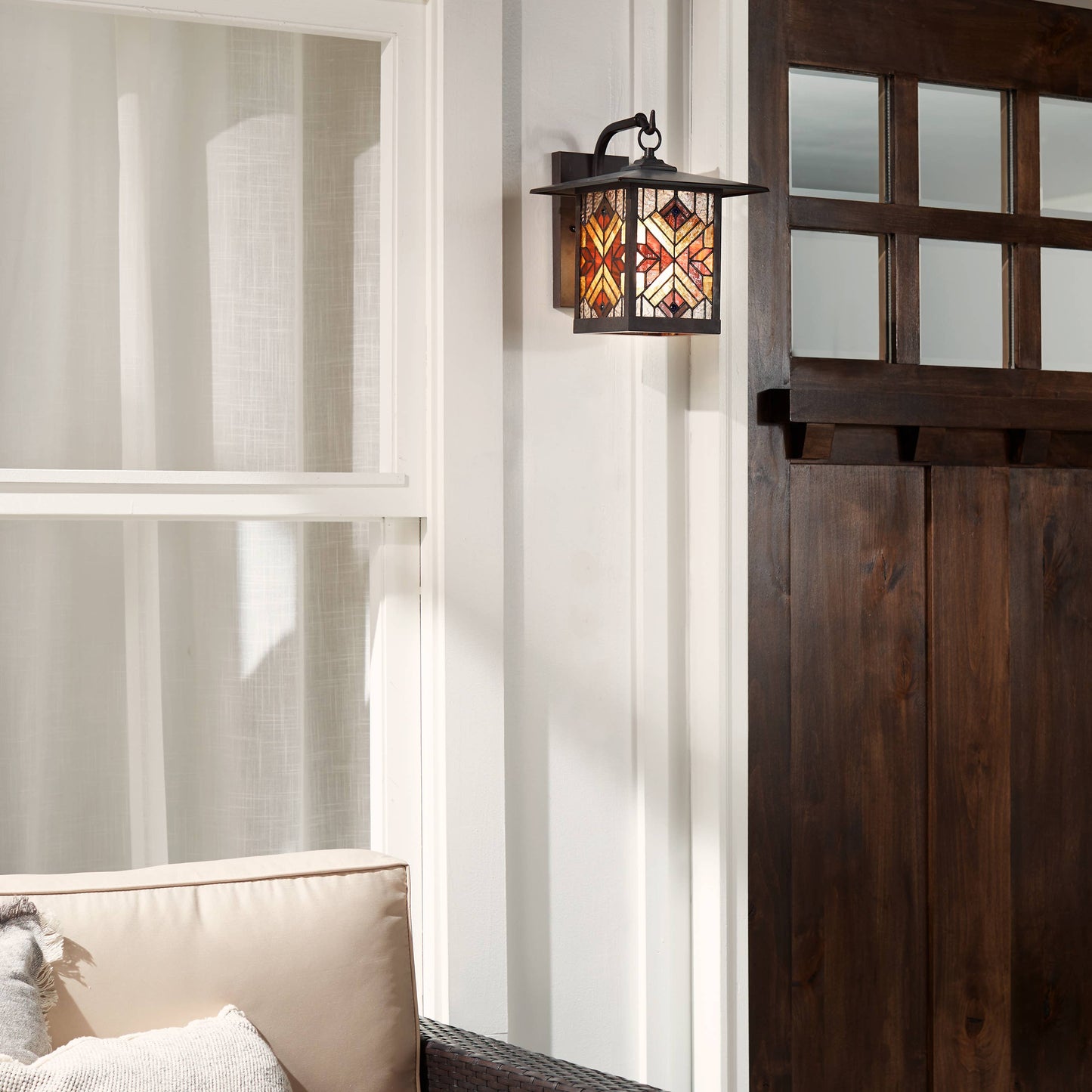 11.75"H Eli Red 1-Light Outdoor Lantern Stained Glass Wall Sconce