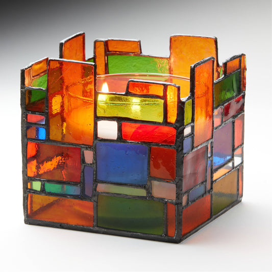 4.75"W Tiffany-Style Geometric Stained Glass Candle Holder