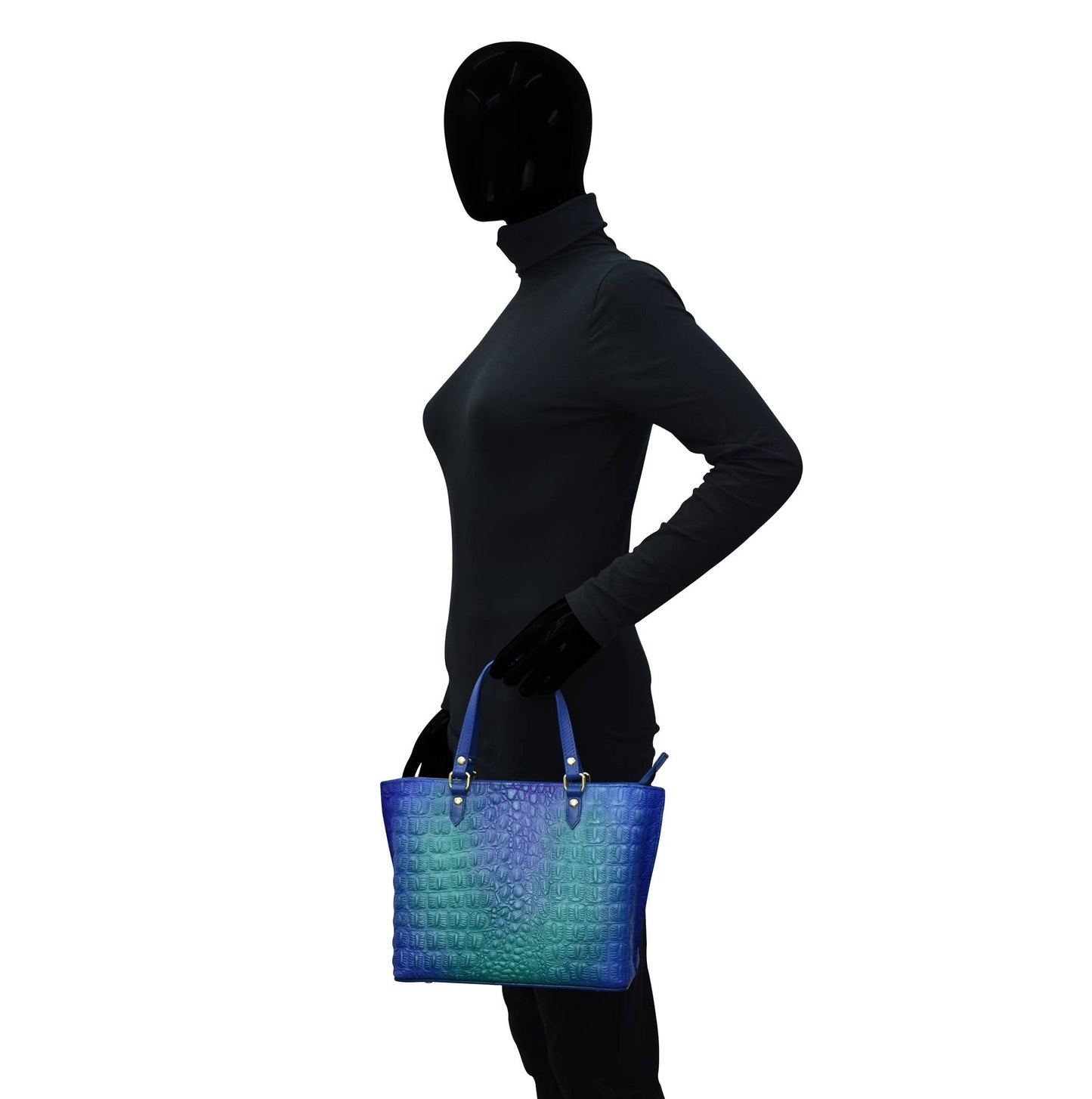 Anuschka Croc Embossed Leather Medium Tote - 693 Teal