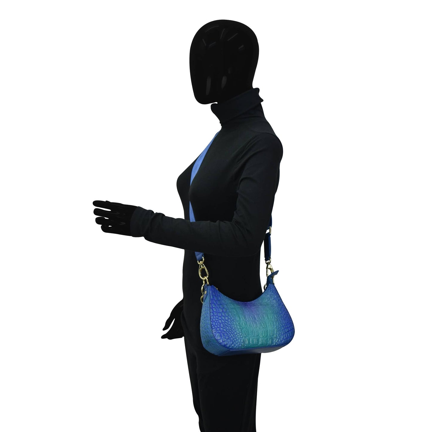 Anuschka Croc Embossed Leather Small Convertible Hobo - 701-teal