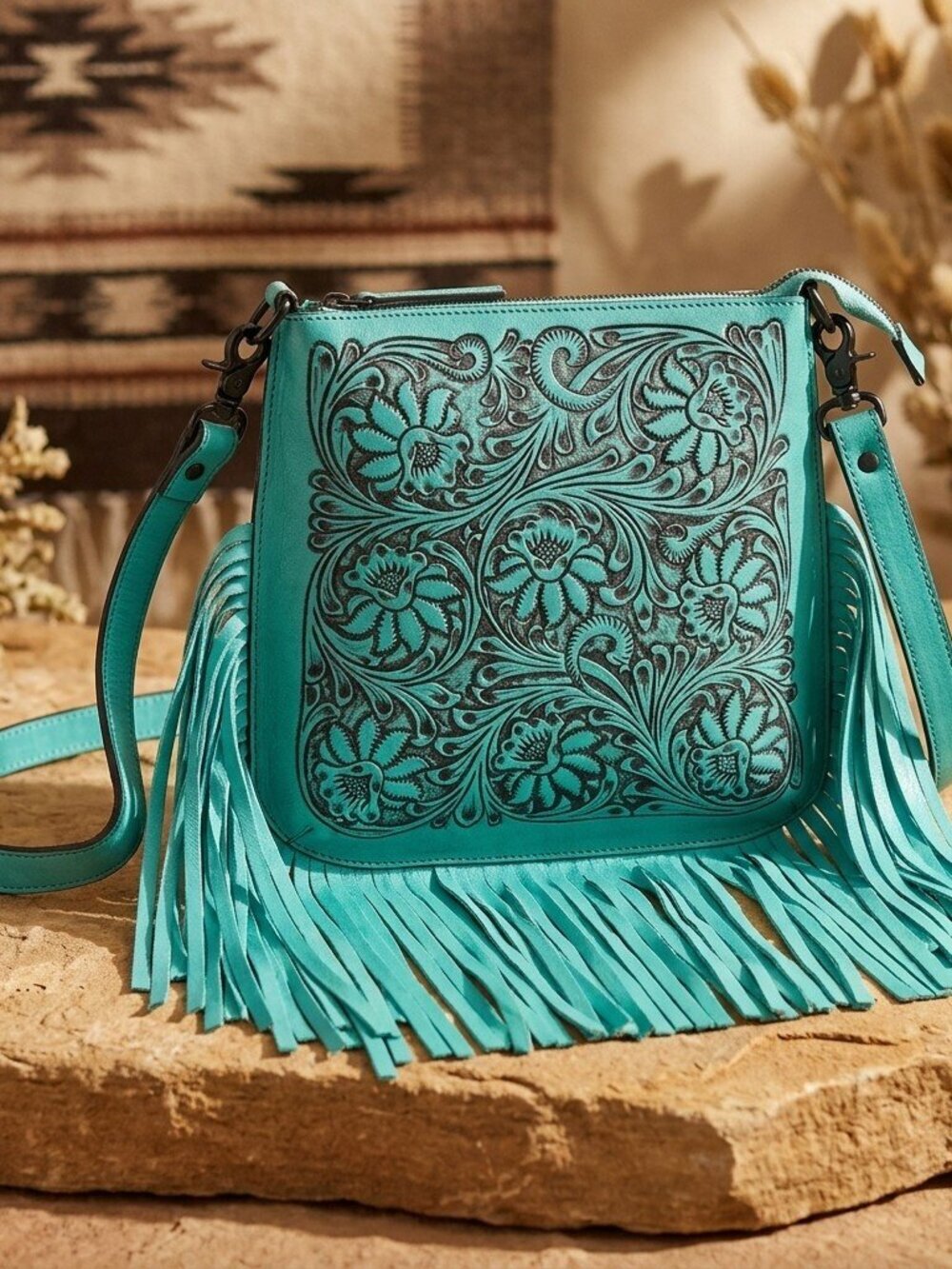 American Darling Boho Turquoise Fringe Crossbody Bag