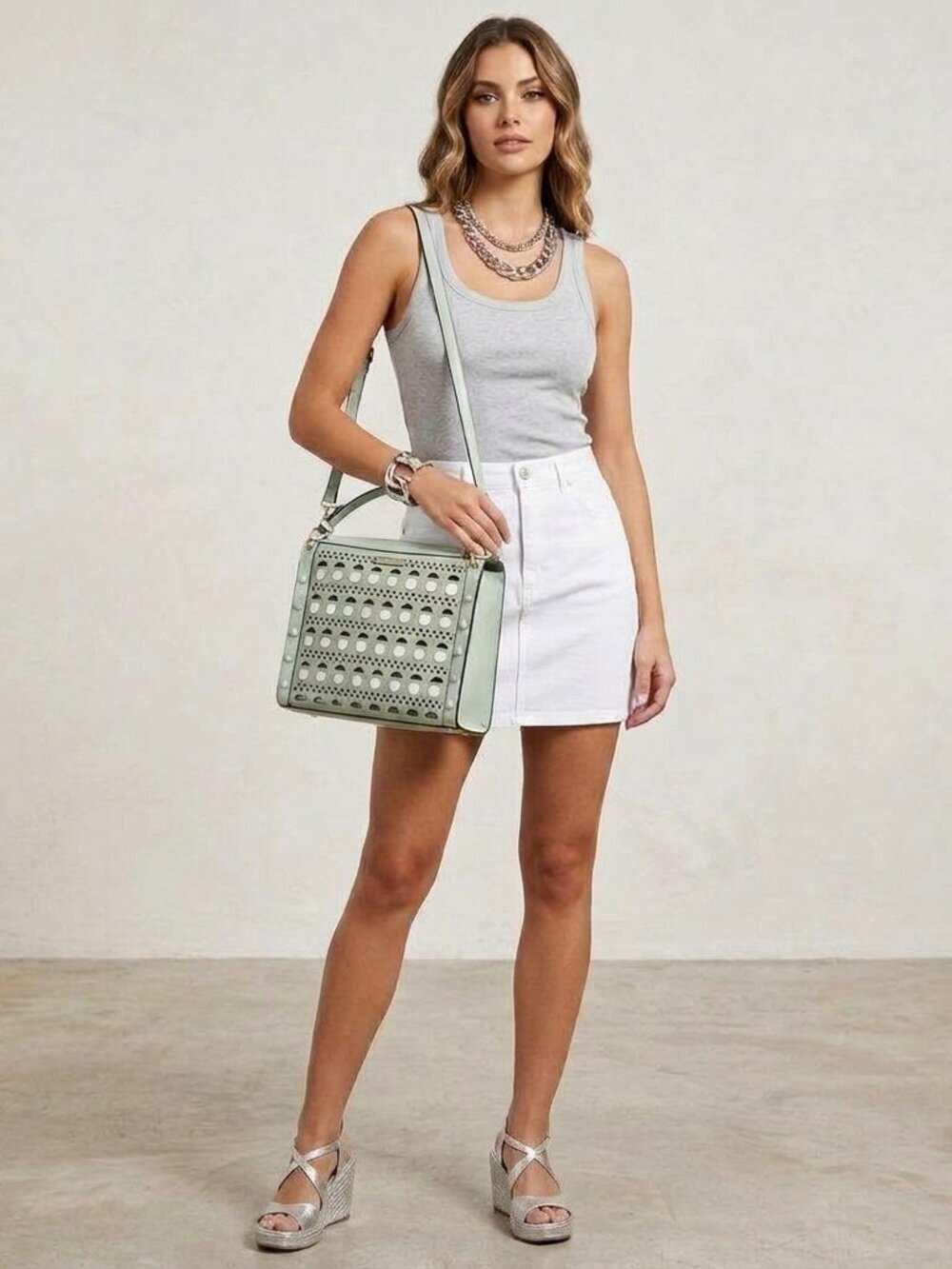 Nicole Lee Green/Sage Silver Pop Stud Satchel Bag