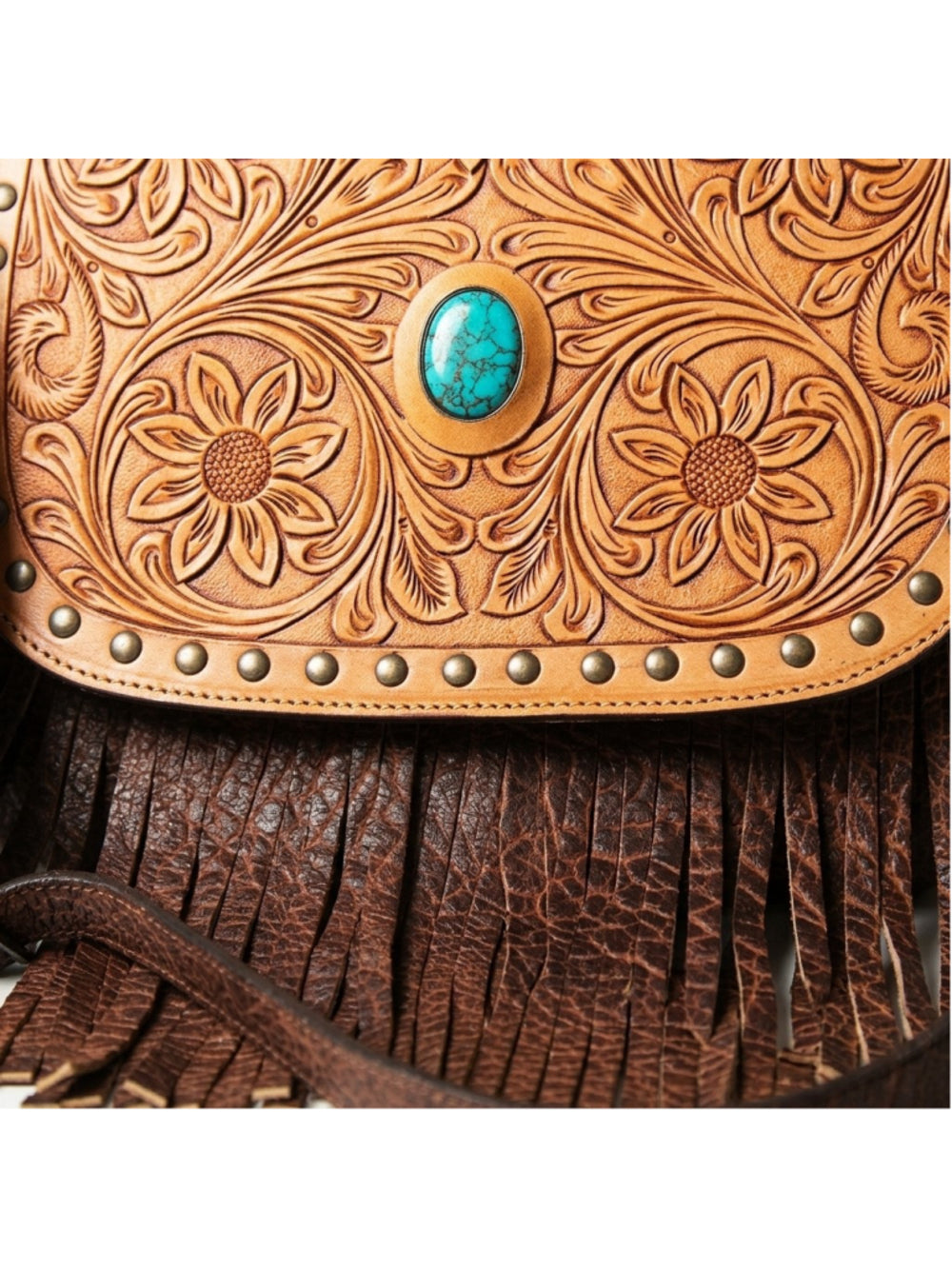 American Darling Western Turquoise Blooms Fringe Crossbody