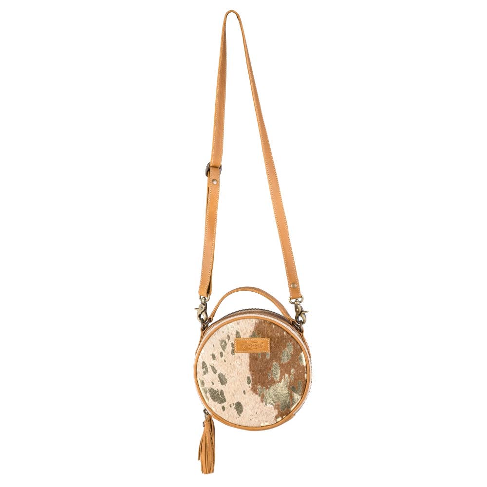 Full Grain Leather & Acid Wash Cowhide Round Crossbody