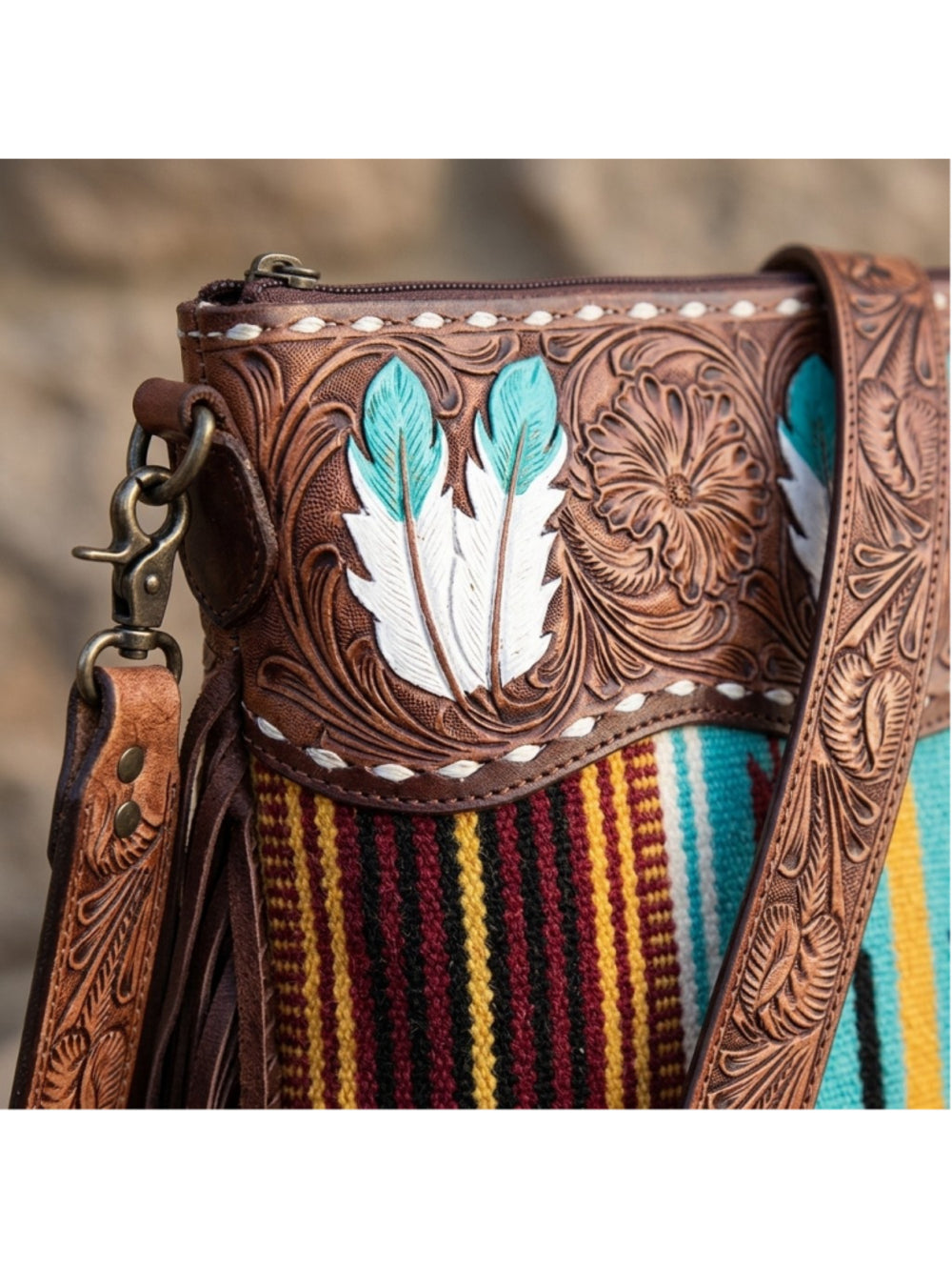American Darling Feather Canyon Fringe Saddle Blanket and Leather Crossbody